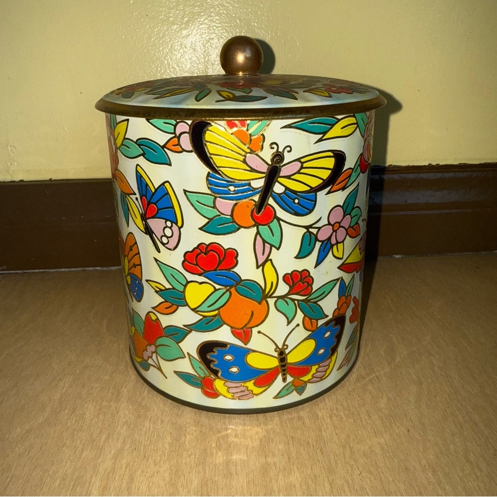 Floral Butterfly Decorative Tin Colorful Floral Design Storage - Picture 4 of 15